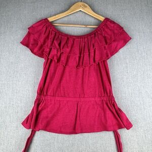 Lauren Ralph Lauren Off Shoulder Ruffle Blouse Pink Tie Waist Sz S Boho